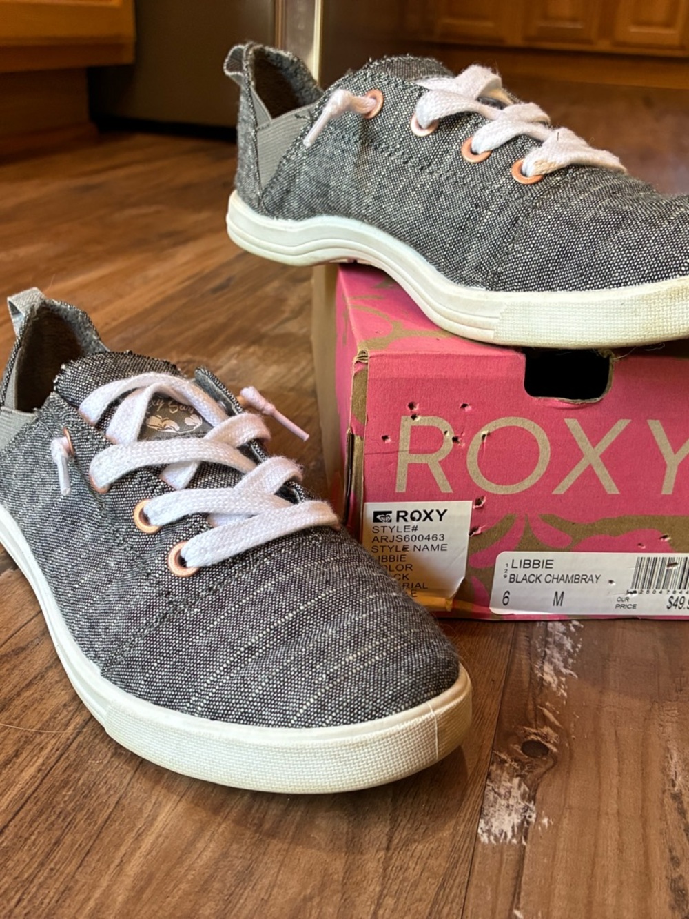 Roxy Libbie Black Chambray Sneakers with White Laces